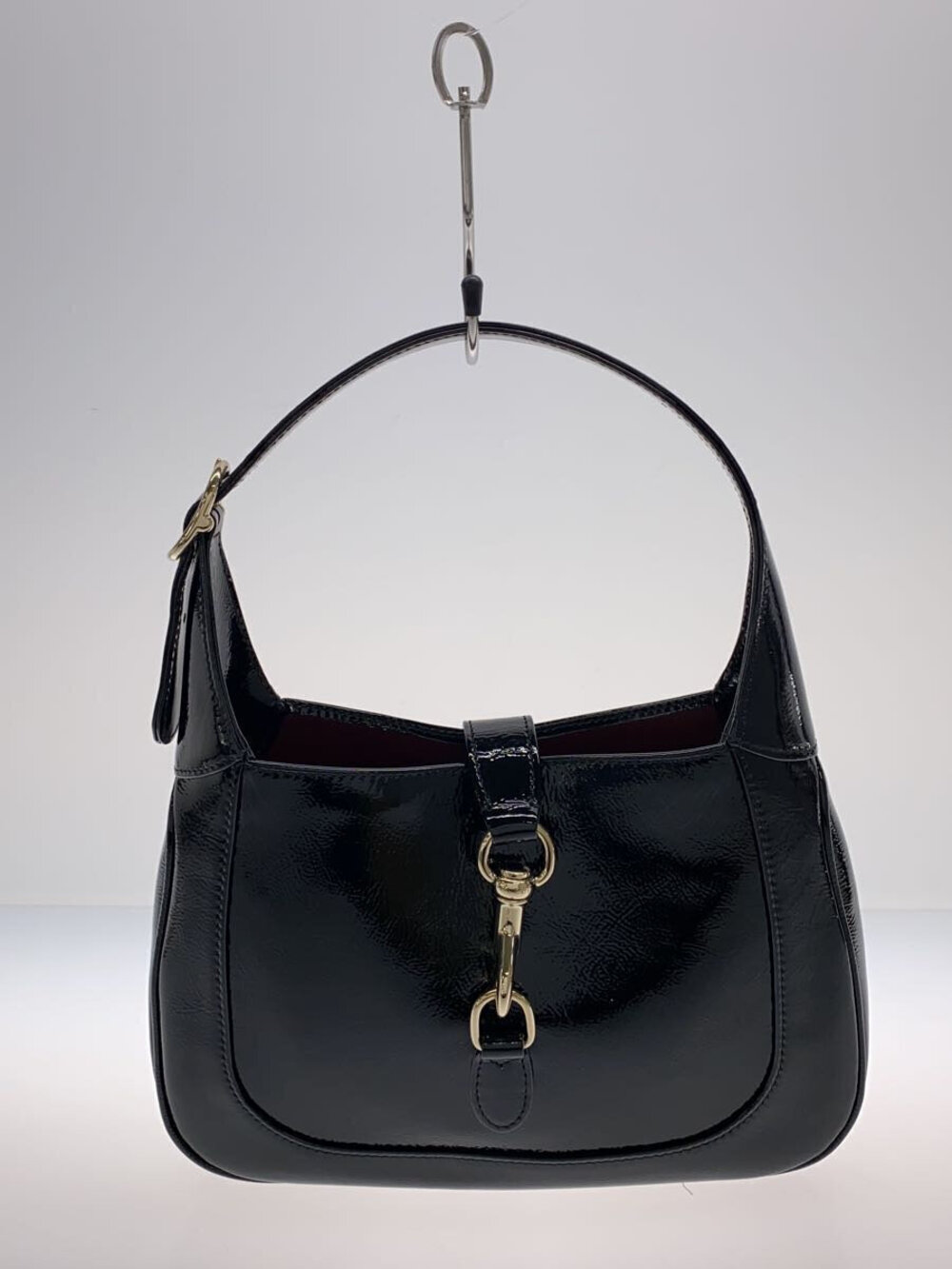 Gucci Jackie patent leather shoulder bag piston lock Black